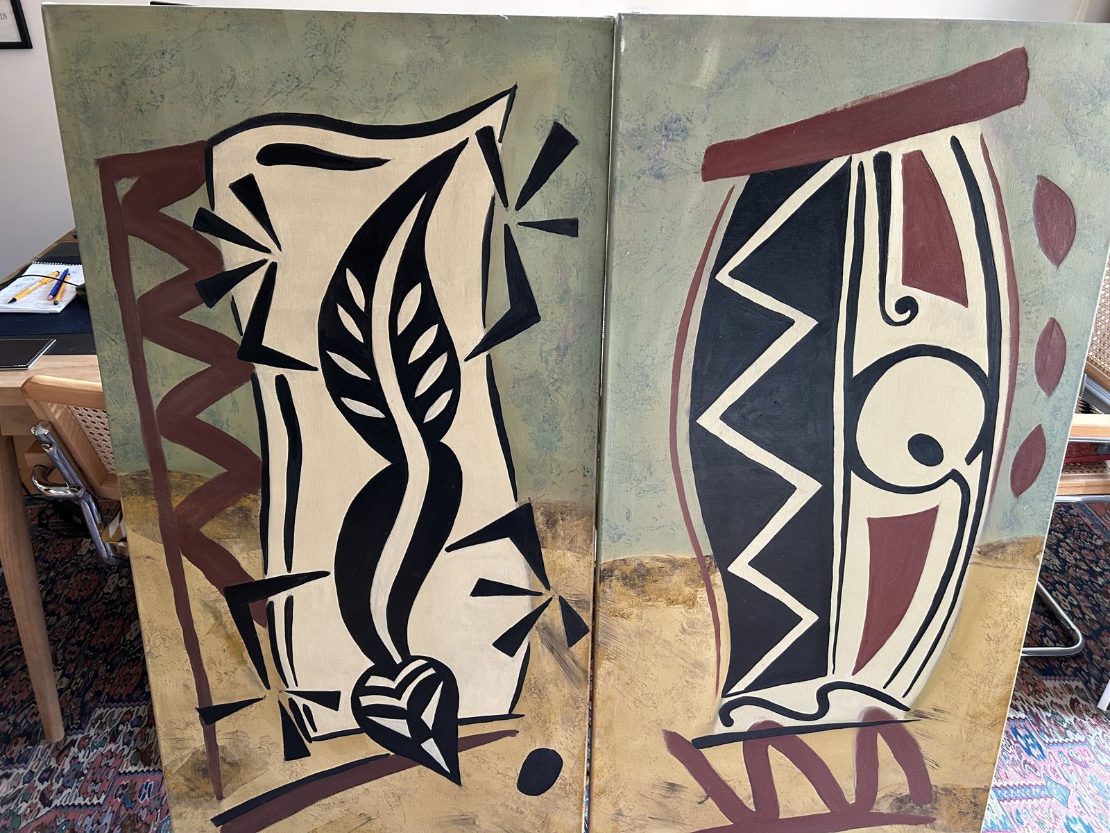 Pair Of Original Oil On Canvas Abstract Paintings photo for sale