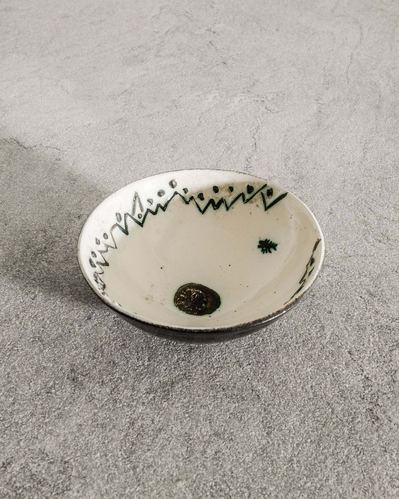 French Mid Century Pablo Picasso Ceramic White, Black & Green Ceramic Bowl, 1950s photo furniture