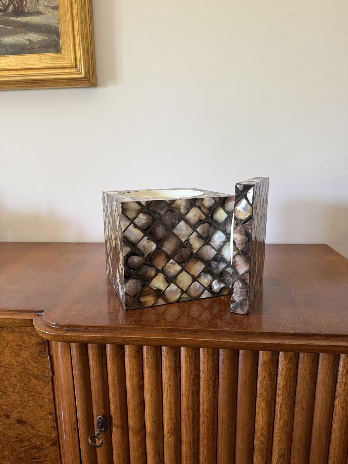 Mid Century Mother Of Pearl Flakes Ice Bucket, Italy 1950s photo vinterior
