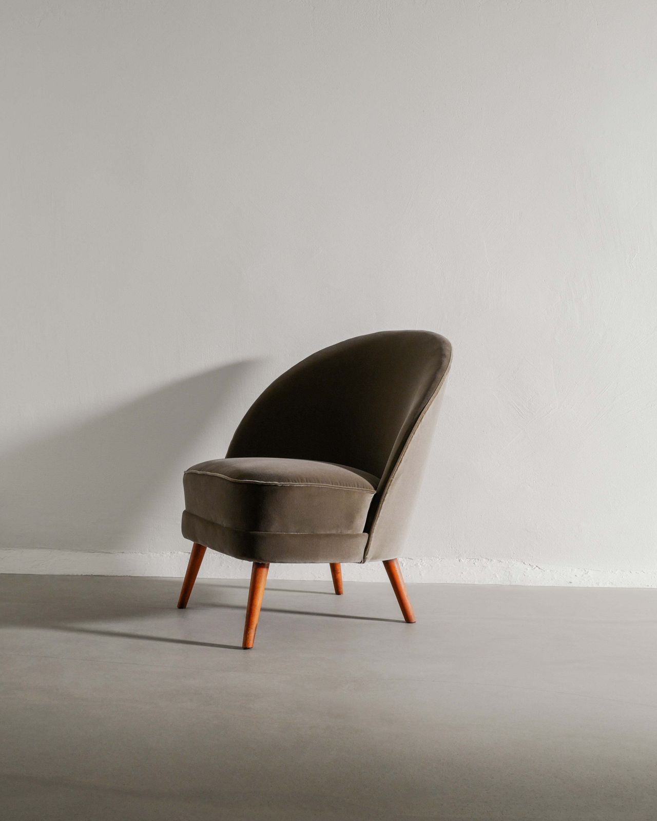 Swedish Mid Century Wooden & Velvet "Asymmetrical Armchair By Arne Norell, 1950s