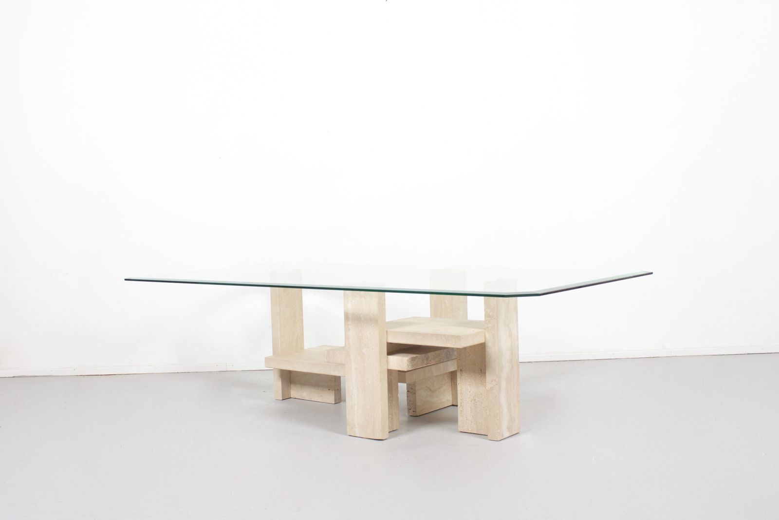 Willy Ballez Travertine And Glass Coffee Table, Belgium