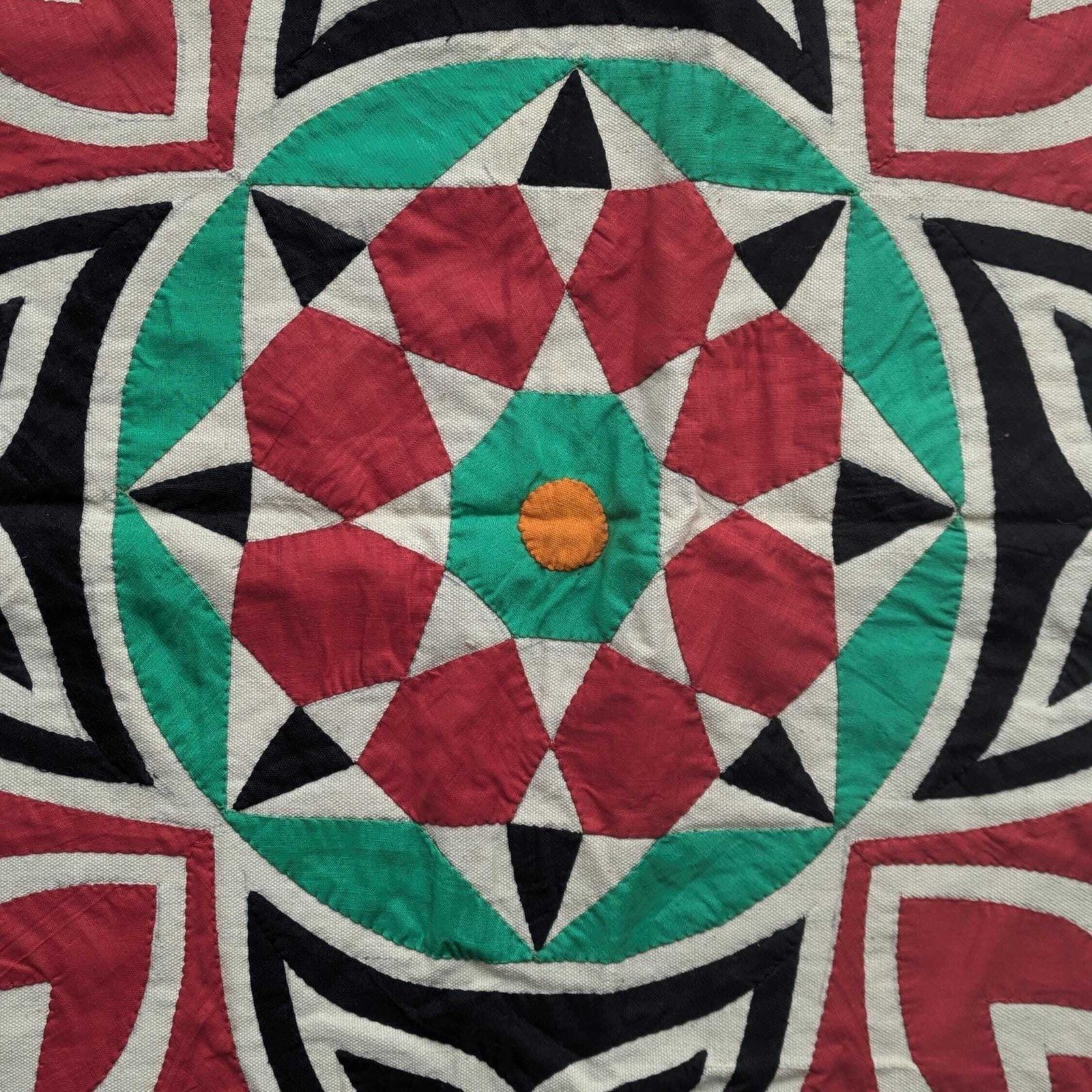 Vintage Egyptian Textile Panel Mamluk Revival Applique Geometric Design Wall Hanging Art Folk Decorative photo Art