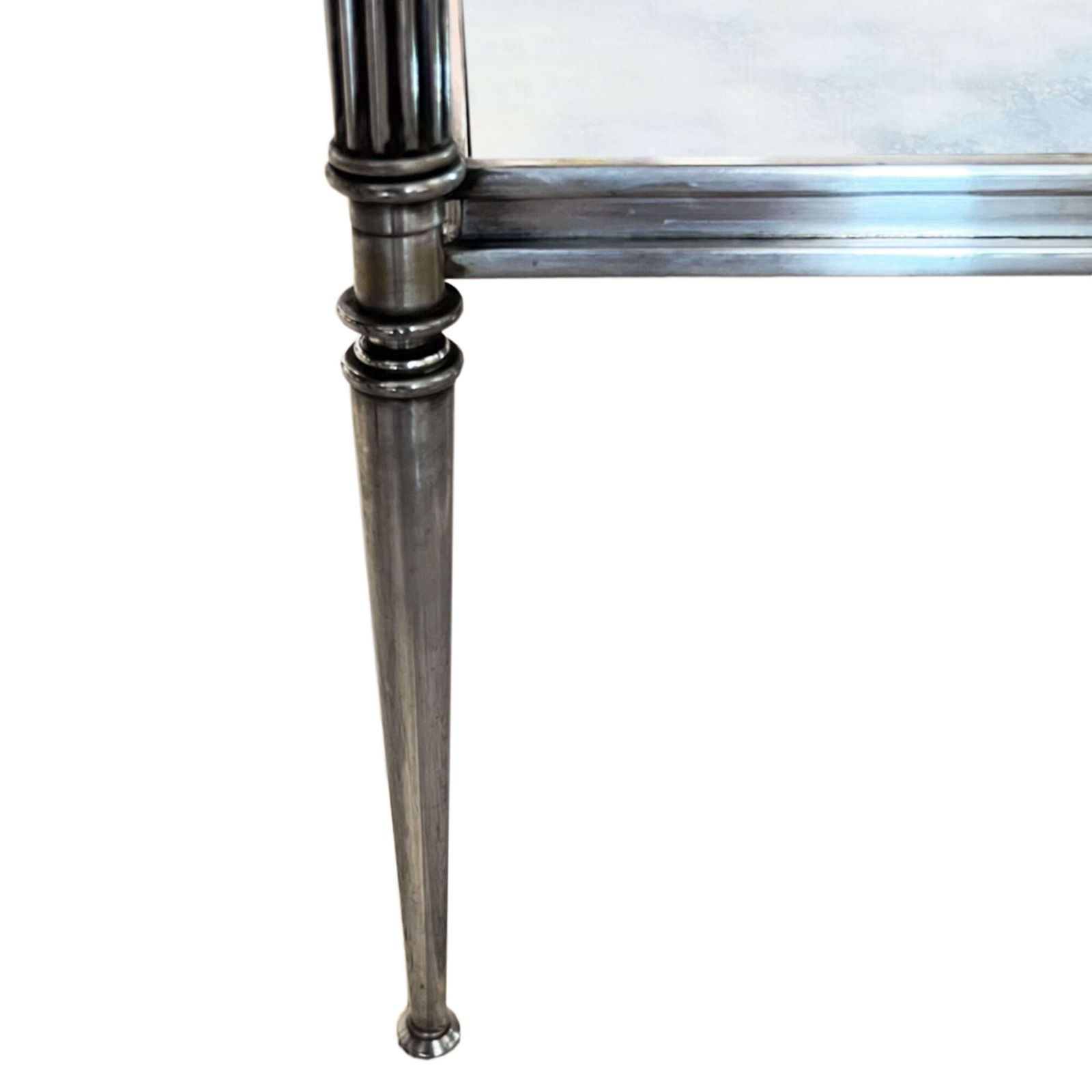 Pair Of French Midcentury Silver Plated Brass And Eglomise Glass Side Tables photo 2650.0