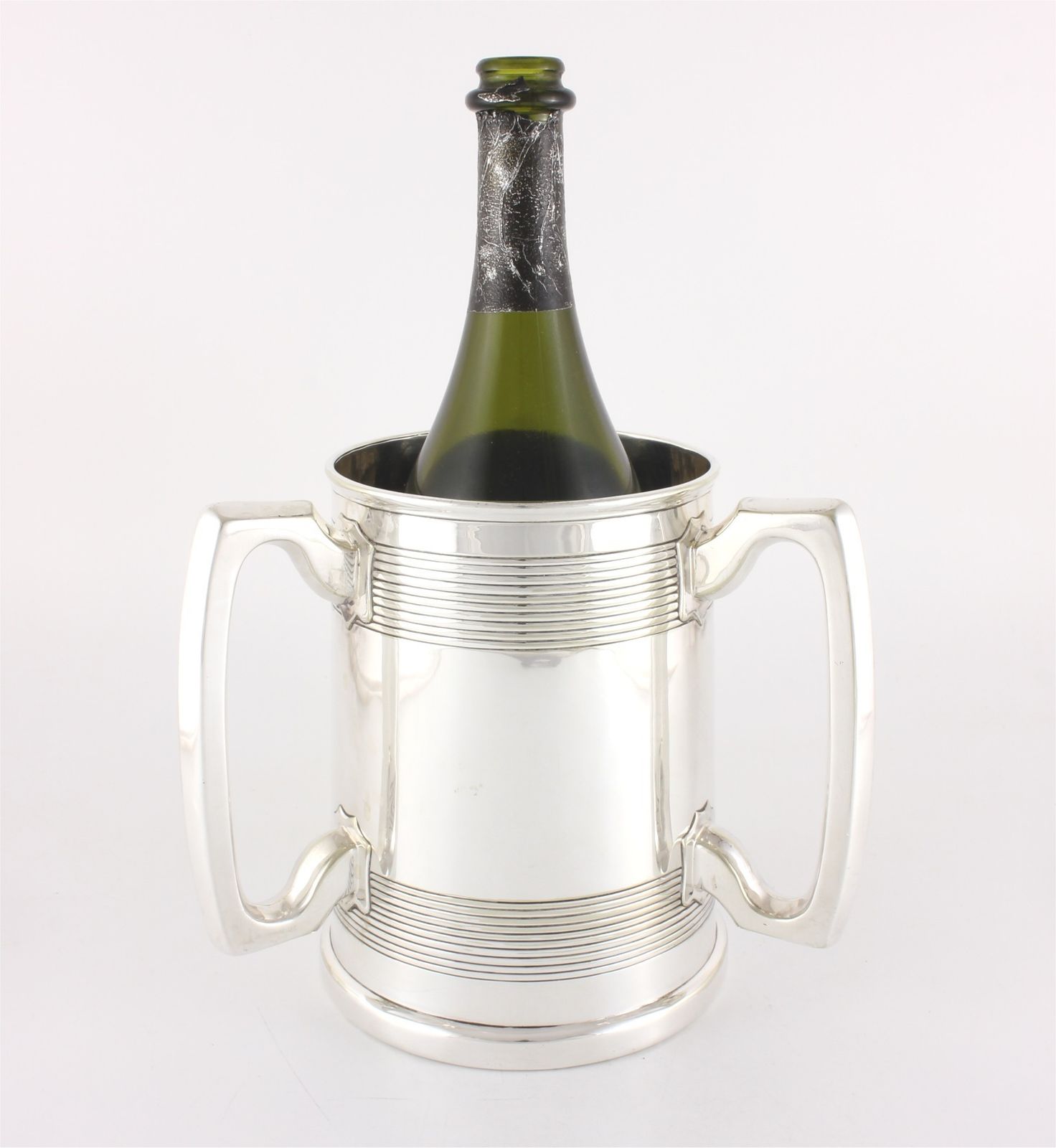 Silver Plate Three Handled Tyg. Glass Bottom Presentation Cup Tankard. photo vintage