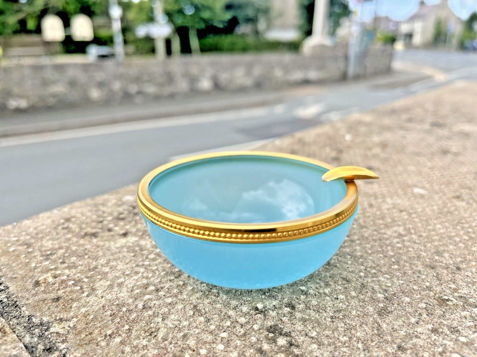Mid Century Murano Vincenzo Nason Blue Opaline De Venice Glass Ashtray Vintage photo furniture