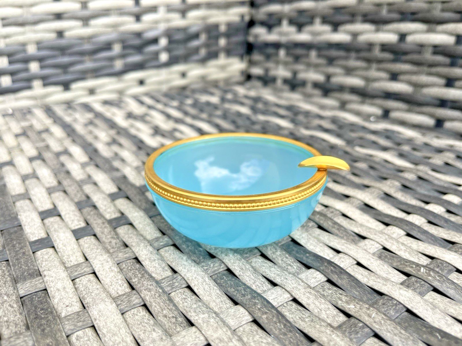 photo buy Mid Century Murano Vincenzo Nason Blue Opaline De Venice Glass Ashtray Vintage