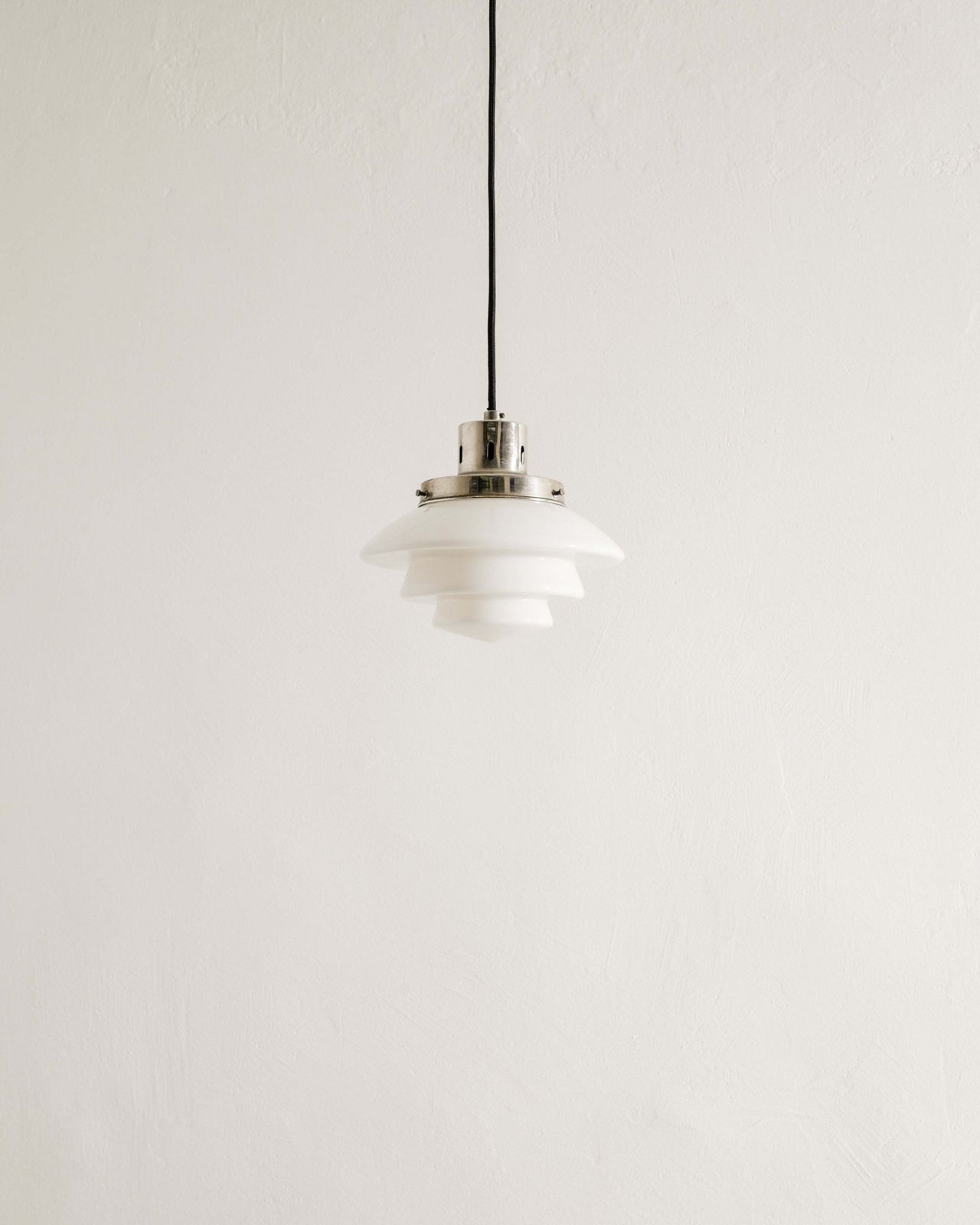 Vintage Finnish Mid Century "1612" Chrome & Glass Ceiling Pendant Lamp Attributed To Paavo Tynell Produced By Taito Finland, 1940s