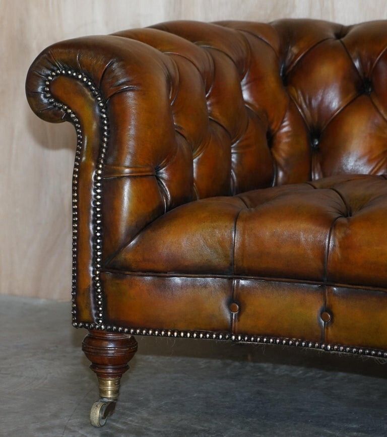 Fine Important Restored Pair Of Antique Howard & Sons Leather Chesterfield Sofas photo buy