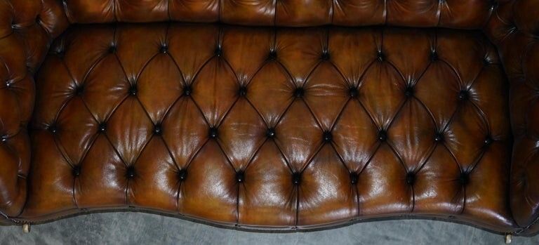 Furniture Fine Important Restored Pair Of Antique Howard & Sons Leather Chesterfield Sofas photo