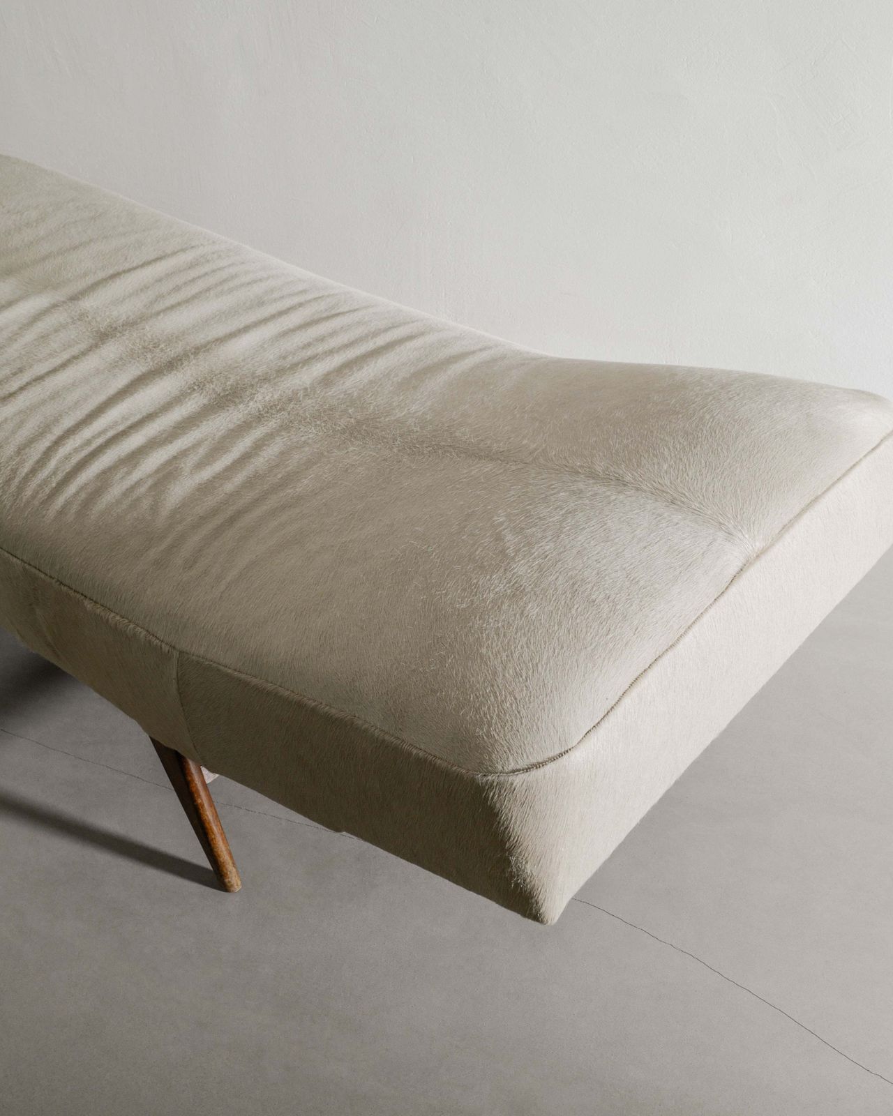 Swedish Mid Century Wooden Daybed In Dark Brown Teak & Beige Hide Upholstery, 1960s photo vinterior