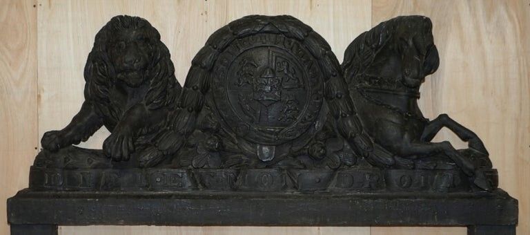 Circa 1400 Henry VIII Armorial Coat Of Arms Fire Place Dieu Et Mon Droit Signed photo furniture