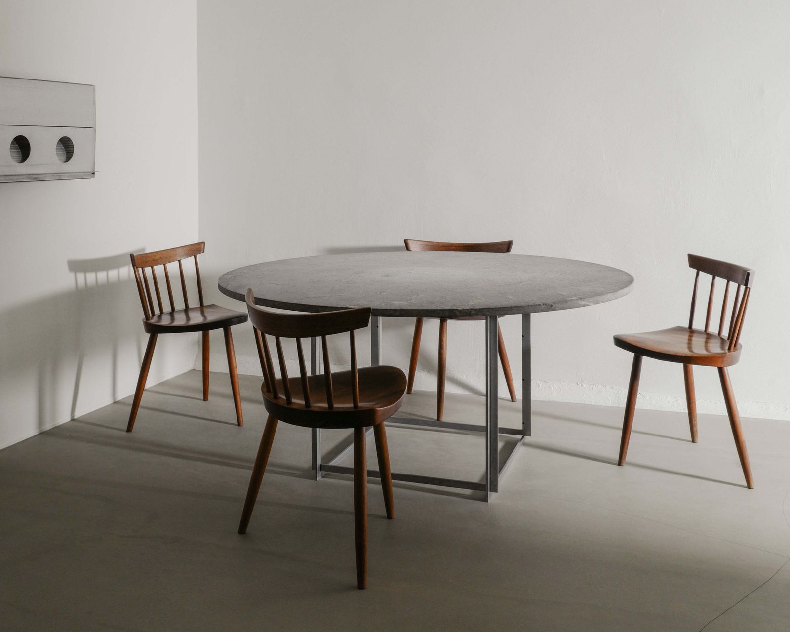 Vintage Mid Century Dining Set By Poul Kjærholm Pk54 Table & Mira Nakashima Wooden Walnut Chairs, 1960s photo for sale