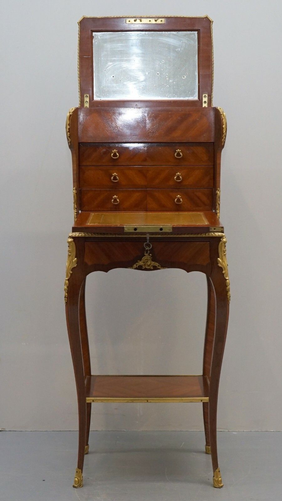 photo for sale Stamped Alfred Beurdeley Tulip & King Wood Bronze Jewellery Casket On Stand