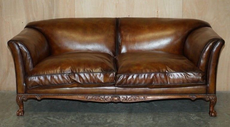 Fine Victorian Howard & Son's Claw & Ball Feet Brown Leather Chesterfield Sofa photo furniture