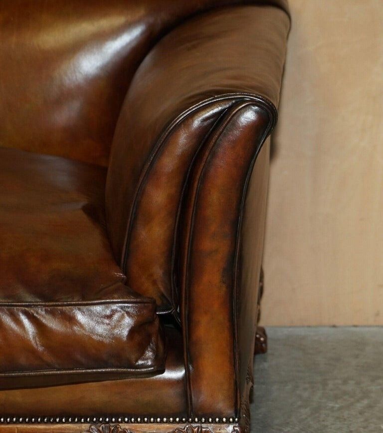 Fine Victorian Howard & Son's Claw & Ball Feet Brown Leather Chesterfield Sofa photo vintage
