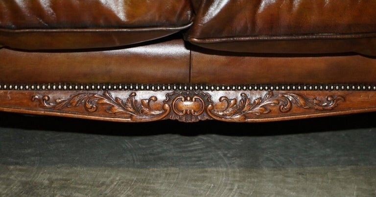 photo for sale Fine Victorian Howard & Son's Claw & Ball Feet Brown Leather Chesterfield Sofa