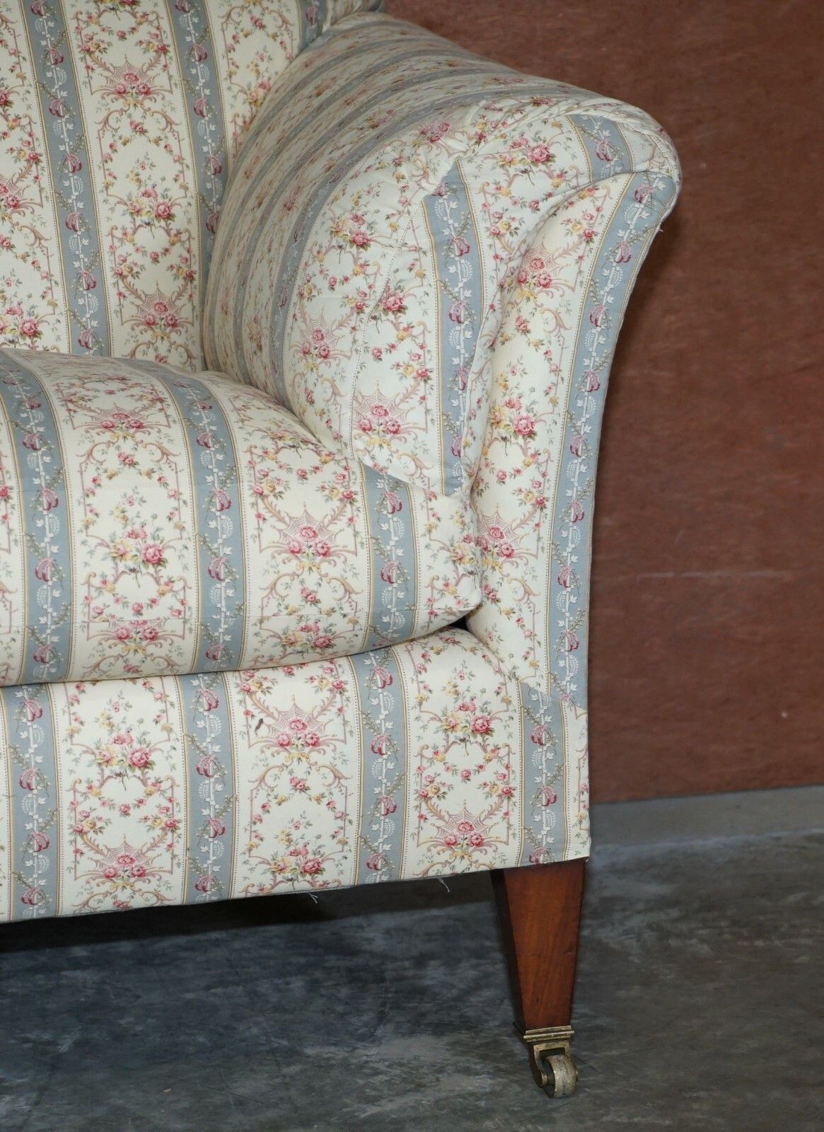 Antique Howard & Sons Portarlington Large Sofa Original Ticking Upholstery photo buy