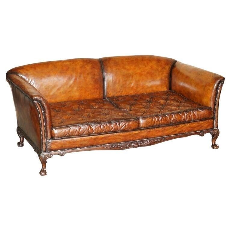 Huge Restored Antique Victorian Howard & Son's Brown Leather Chesterfield Sofa