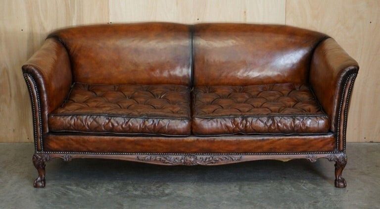 Huge Restored Antique Victorian Howard & Son's Brown Leather Chesterfield Sofa photo furniture