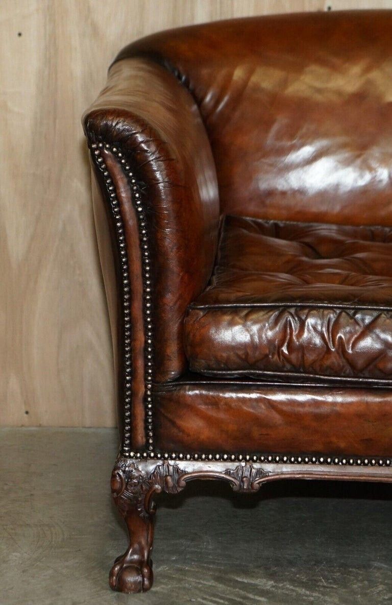 Huge Restored Antique Victorian Howard & Son's Brown Leather Chesterfield Sofa photo Furniture