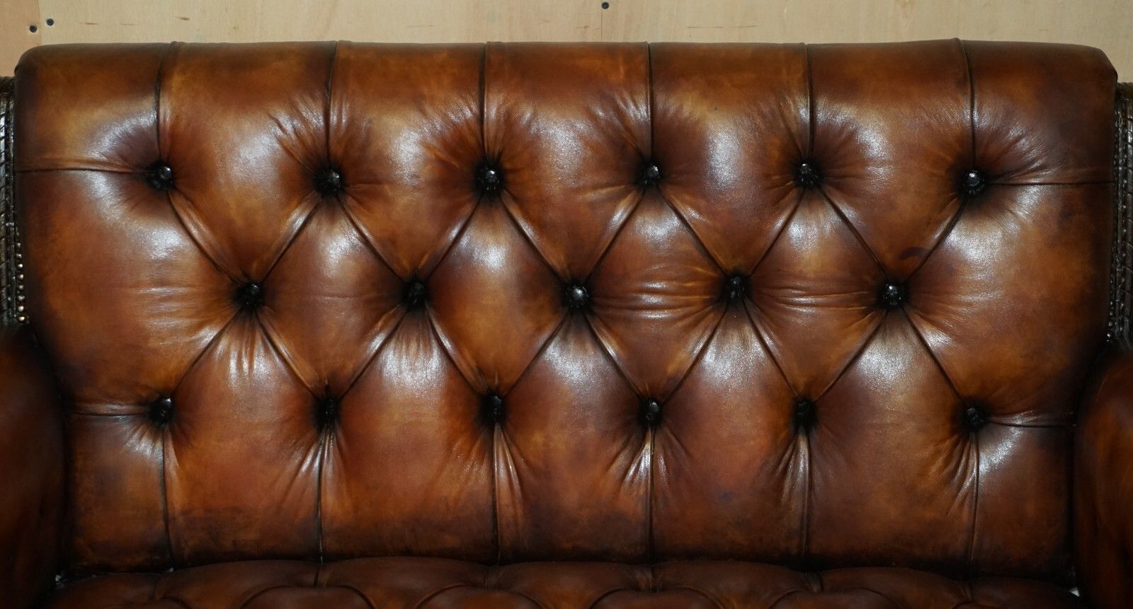 Restored Antique Lion Hand Carved Brown Leather Chesterfield Sofa Armchair Suite photo buy
