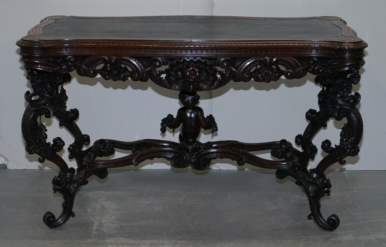 photo for sale Important Italian Angiolo Barbetti Firenze Antique Cherub Desk Library Table
