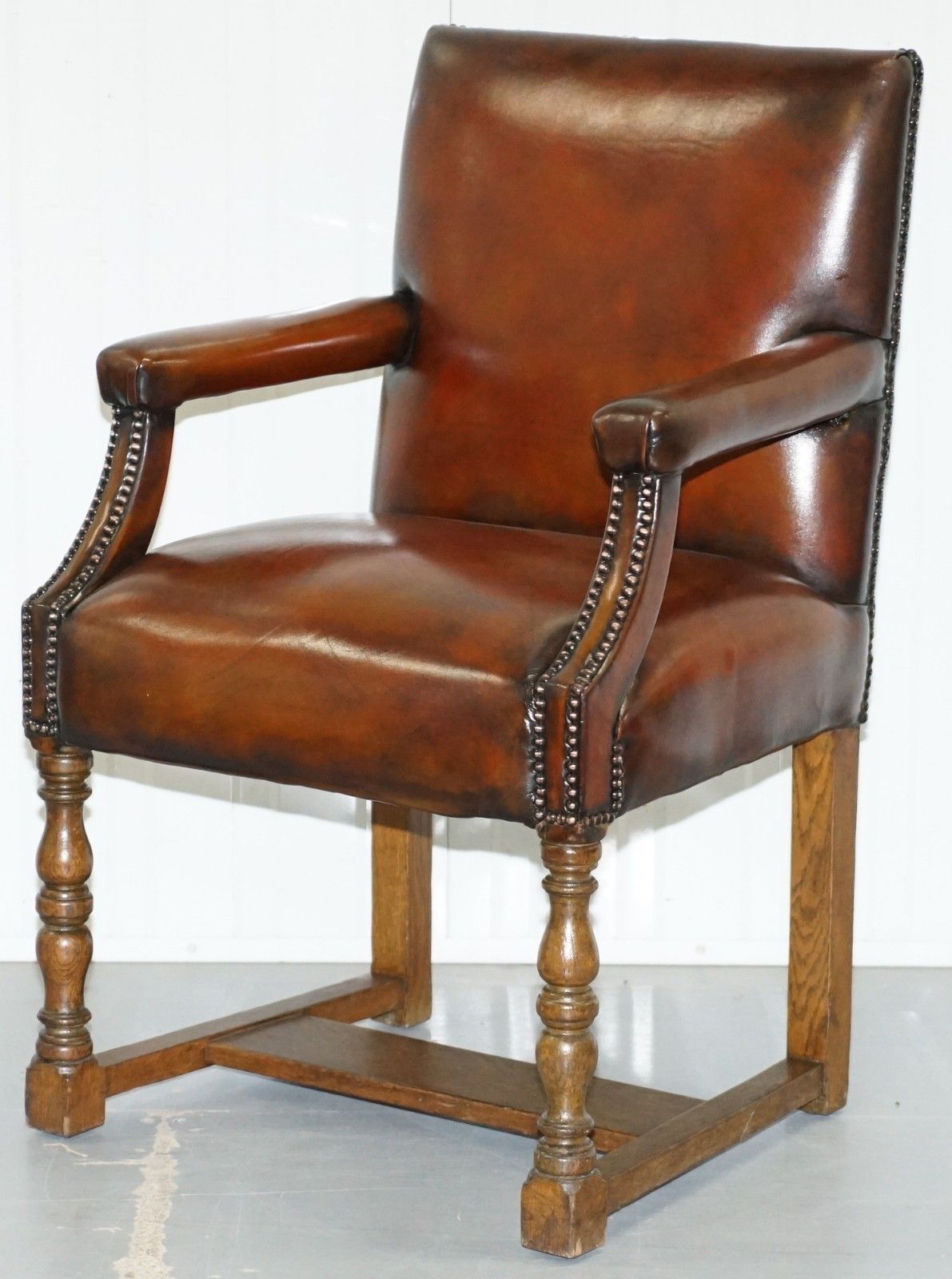 8 Howard & Son's Stamped Circa 1900 Brown Leather Carver Gainsborough Armchairs photo Furniture