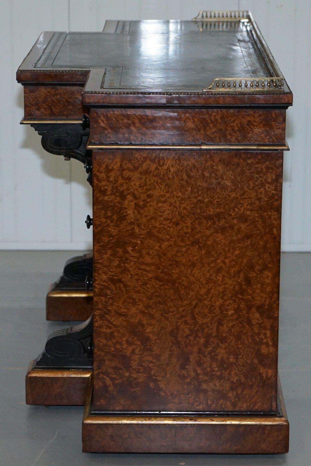 photo furniture Very Rare Gillow 1852 57 Breakfront Library Desk Brass Gallery Burr Amboyna Wood