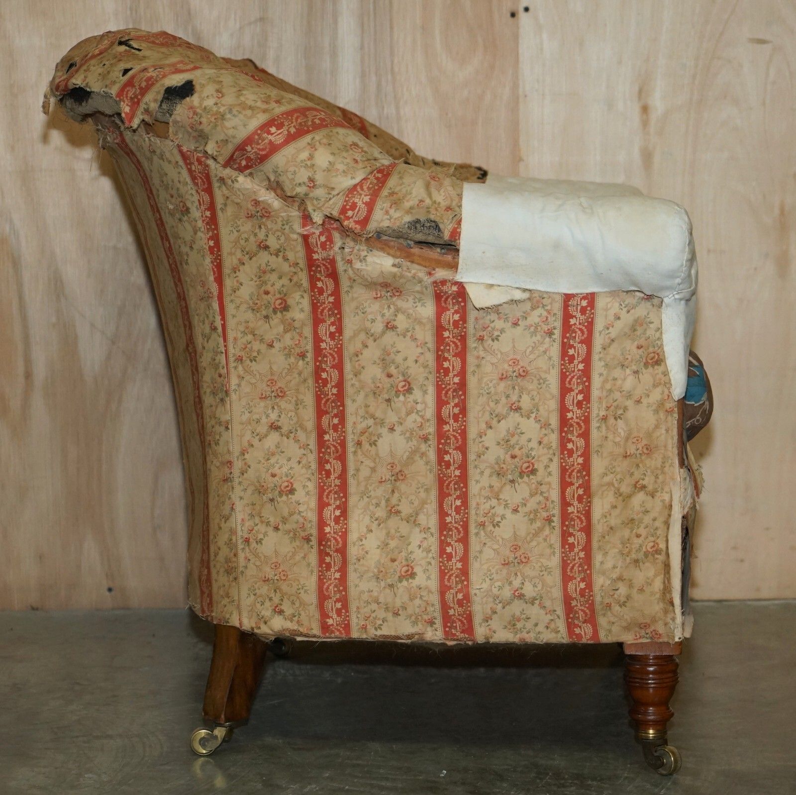 Pair Of Antique Original Ticking Fabric Howard & Son's Chesterfield Armchairs photo buy