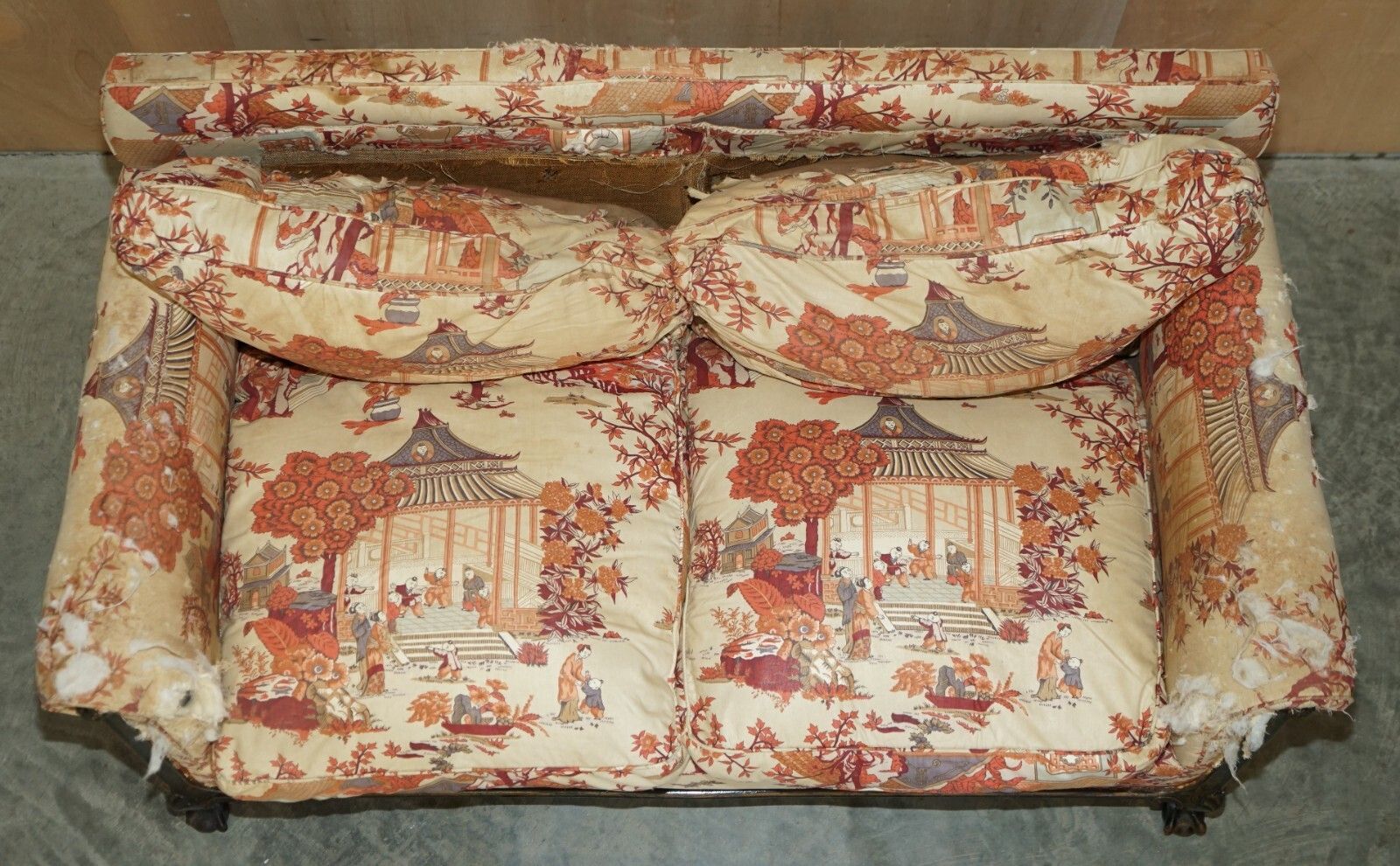 Antique Howard & Sons Aesthetic Movement Sofa Claw & Ball Feet Chinoiserie Fabic photo buy