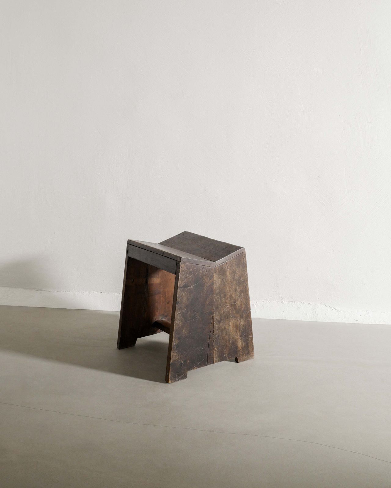 French Mid Century Wooden Sewing Low Stool In Stained Teak By Pierre Jeanneret, 1950s