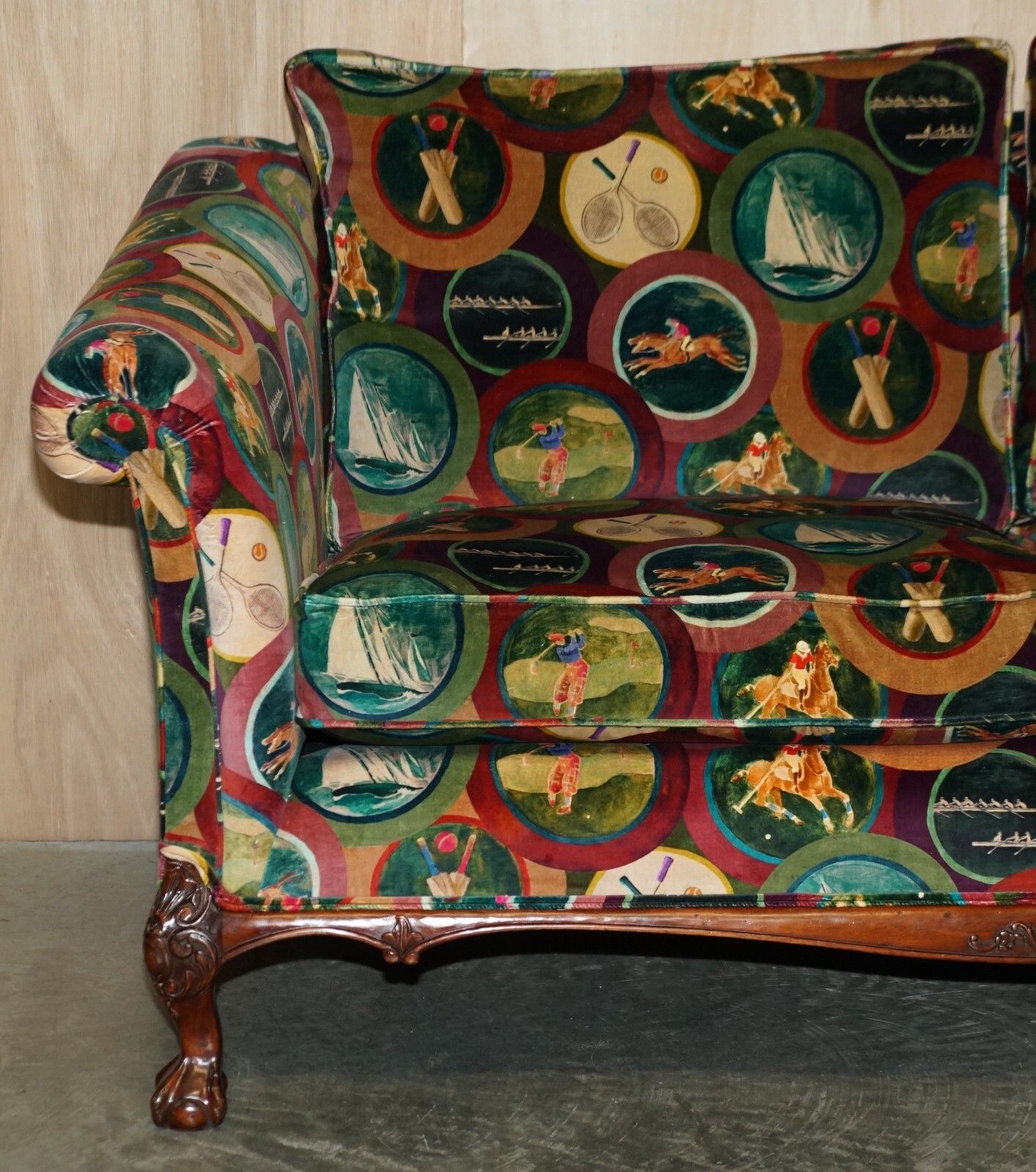 Brand New Mulberry Silk Velvet Sporting Life Howard Style Claw & Ball Feet Sofa photo Furniture
