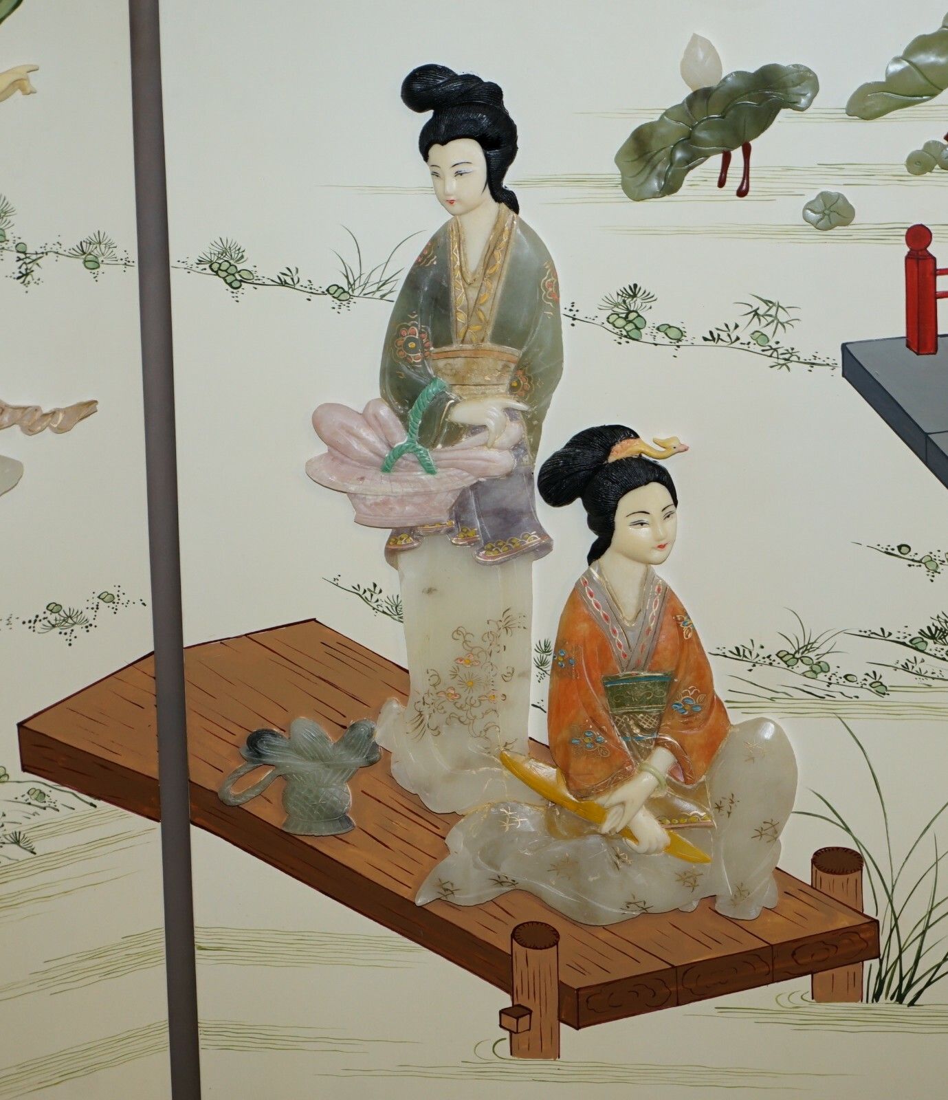 photo furniture Rare & Collectable Antique Chinese Export Hardstone Folding Screen Room Divider