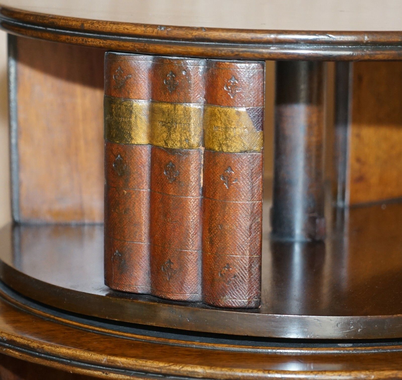 Restored Regency Circa 1810 Revolving Mahogany Library Bookcase With Faux Books photo vinterior