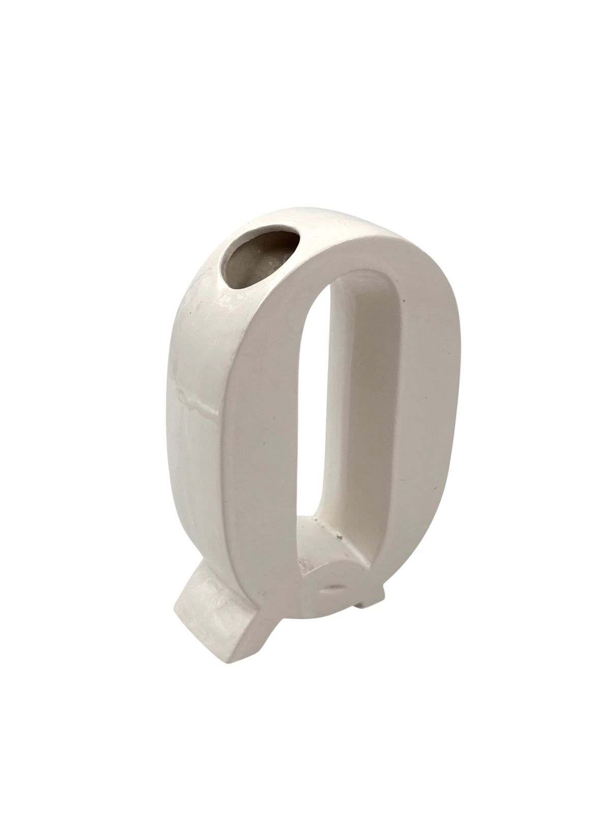 Space Age White Q Letter Shaped Ceramic Solifleur Vase, Marcel Radureau France Ca. 1970 photo vintage