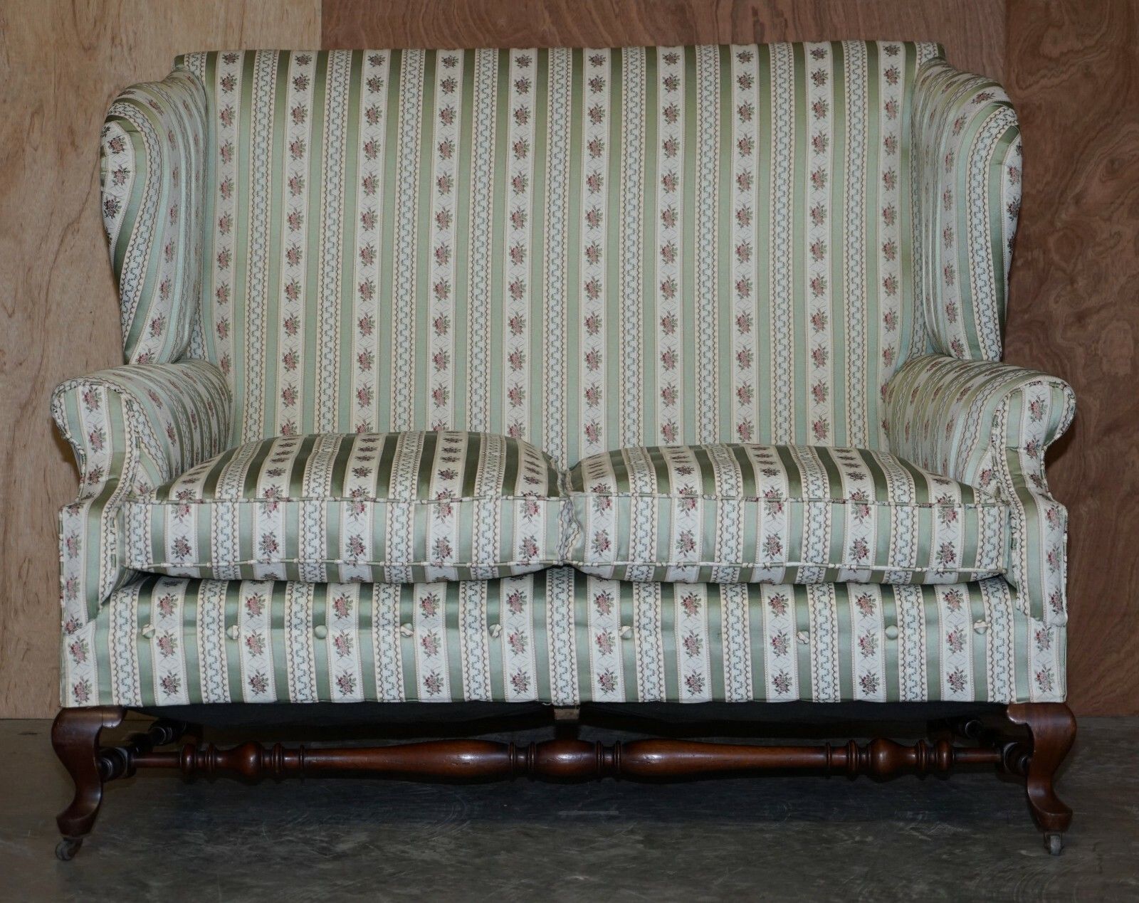 Victorian Howard & Sons Ticking Fabric Upholstered Double Wingback Sofa Armchair photo Furniture