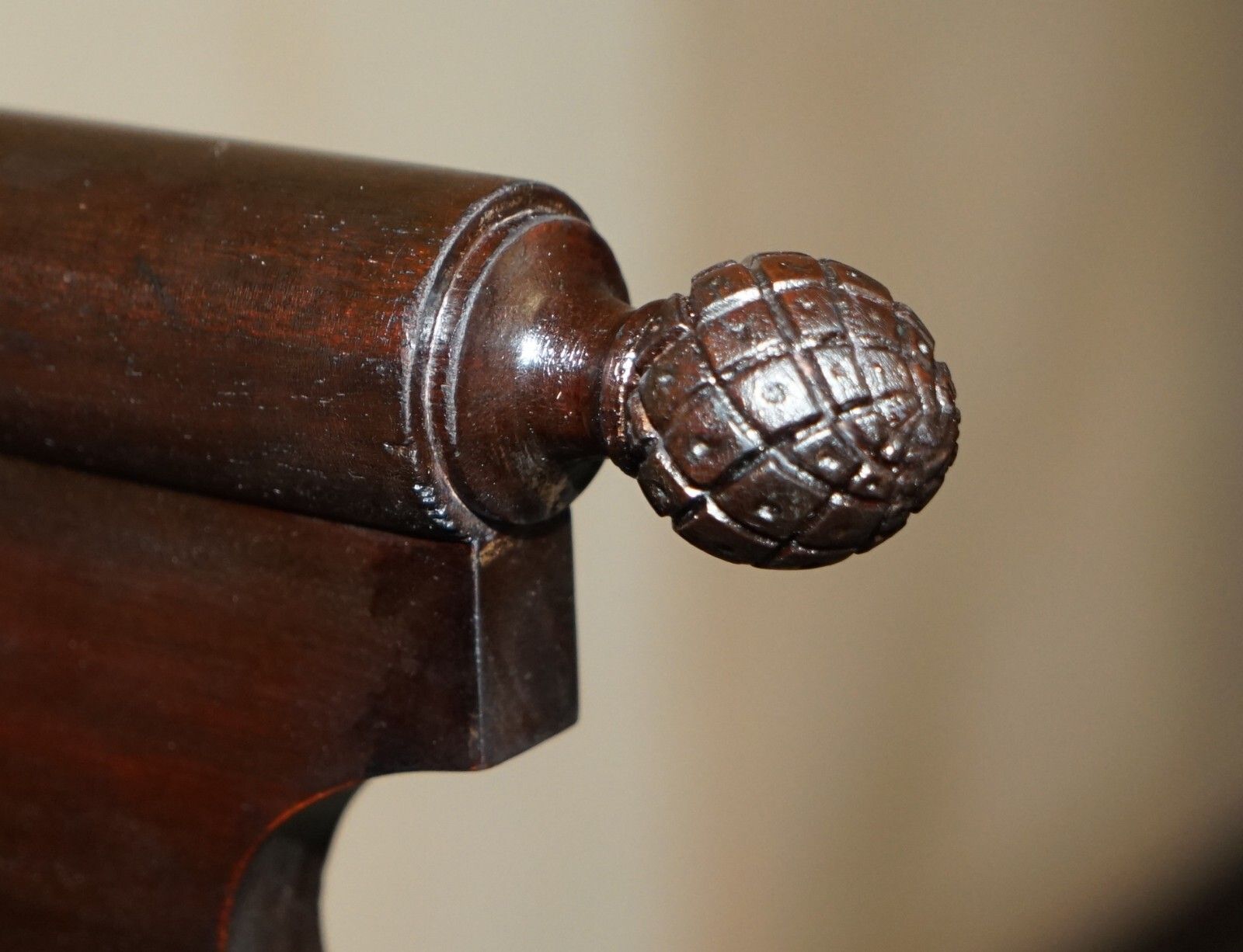 Furniture Circa 1800 American Federal Mahogany Four Poster Bed Frame With Carved Pillars photo