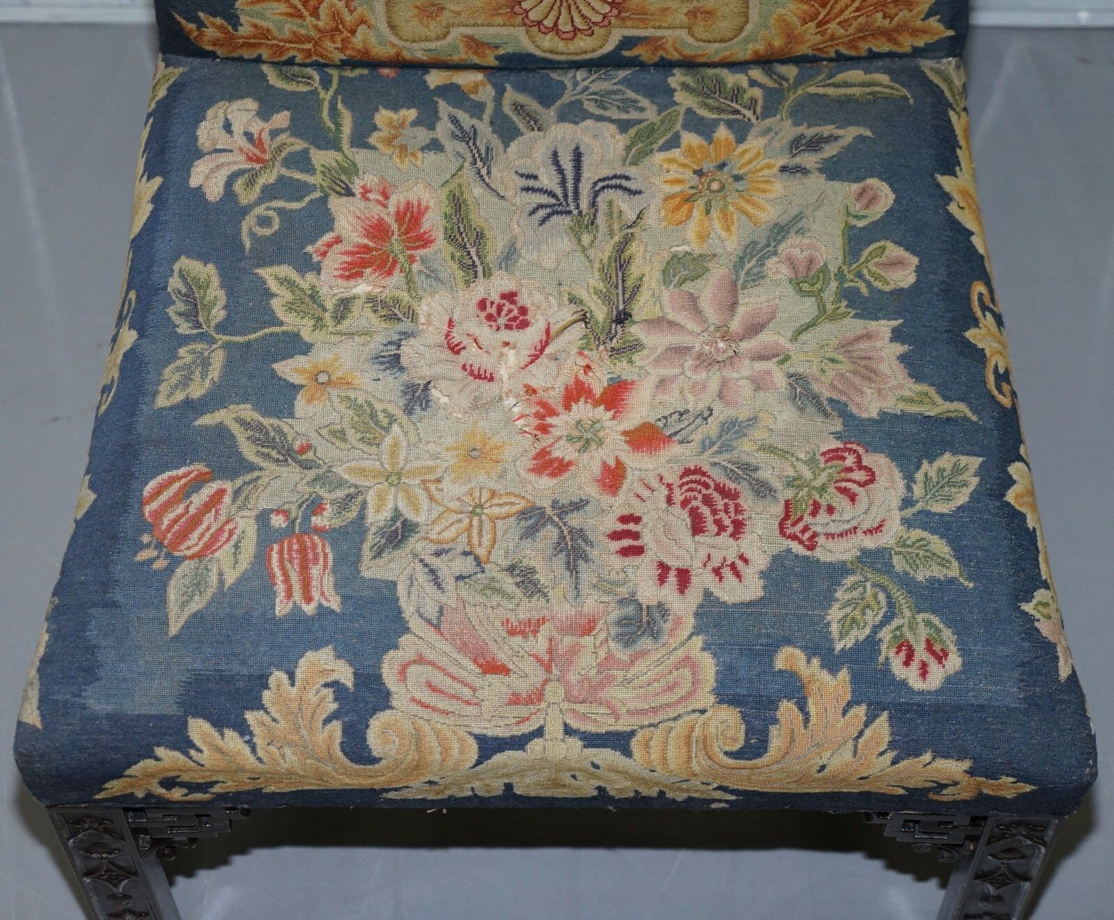 Rare Pair Of Thomas Chippendale Period 1760 Embroidered Chairs Ornately Carved photo Furniture