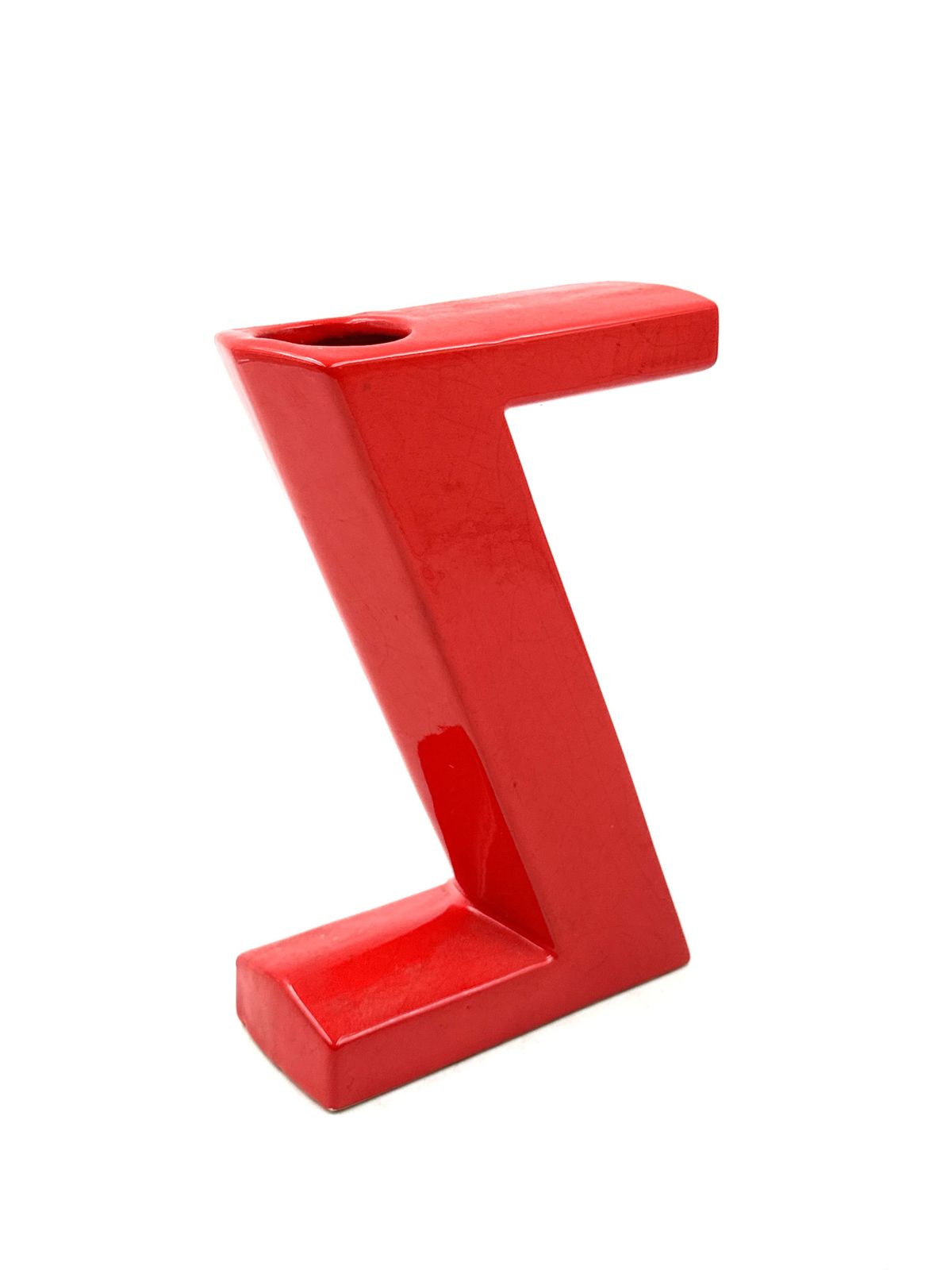 Space Age Red Z Letter Shaped Ceramic Solifleur Vase, Marcel Radureau France Ca. 1970 photo buy
