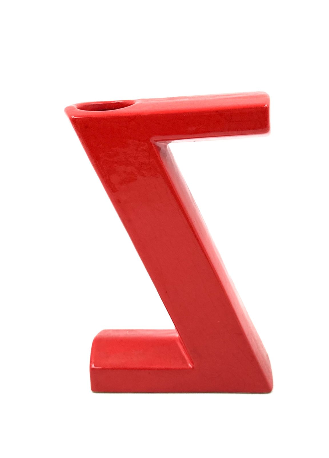 Space Age Red Z Letter Shaped Ceramic Solifleur Vase, Marcel Radureau France Ca. 1970 photo vintage