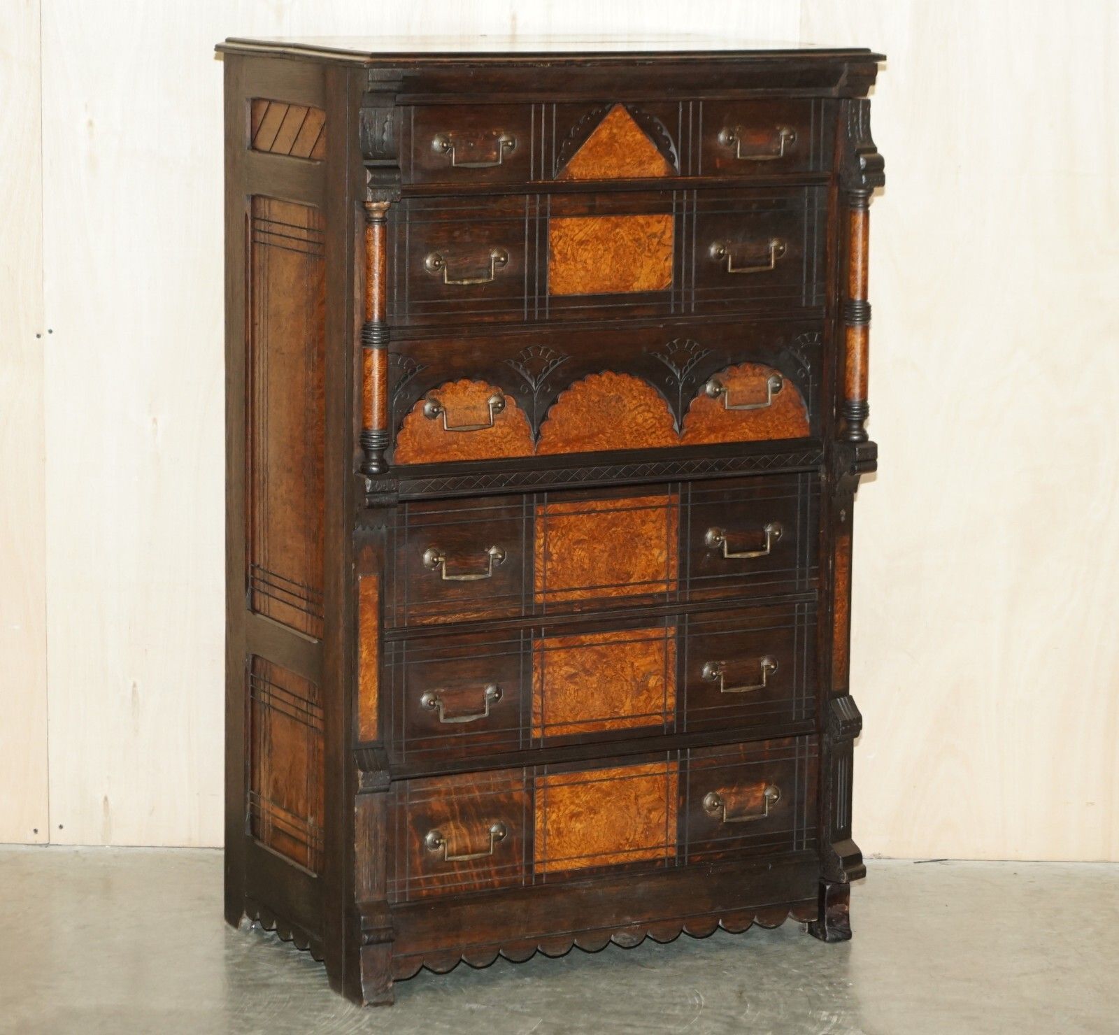 R Crosby & Son Victorian Burr Elm Wellington Chest Of Drawers 160 Crests Seal photo furniture