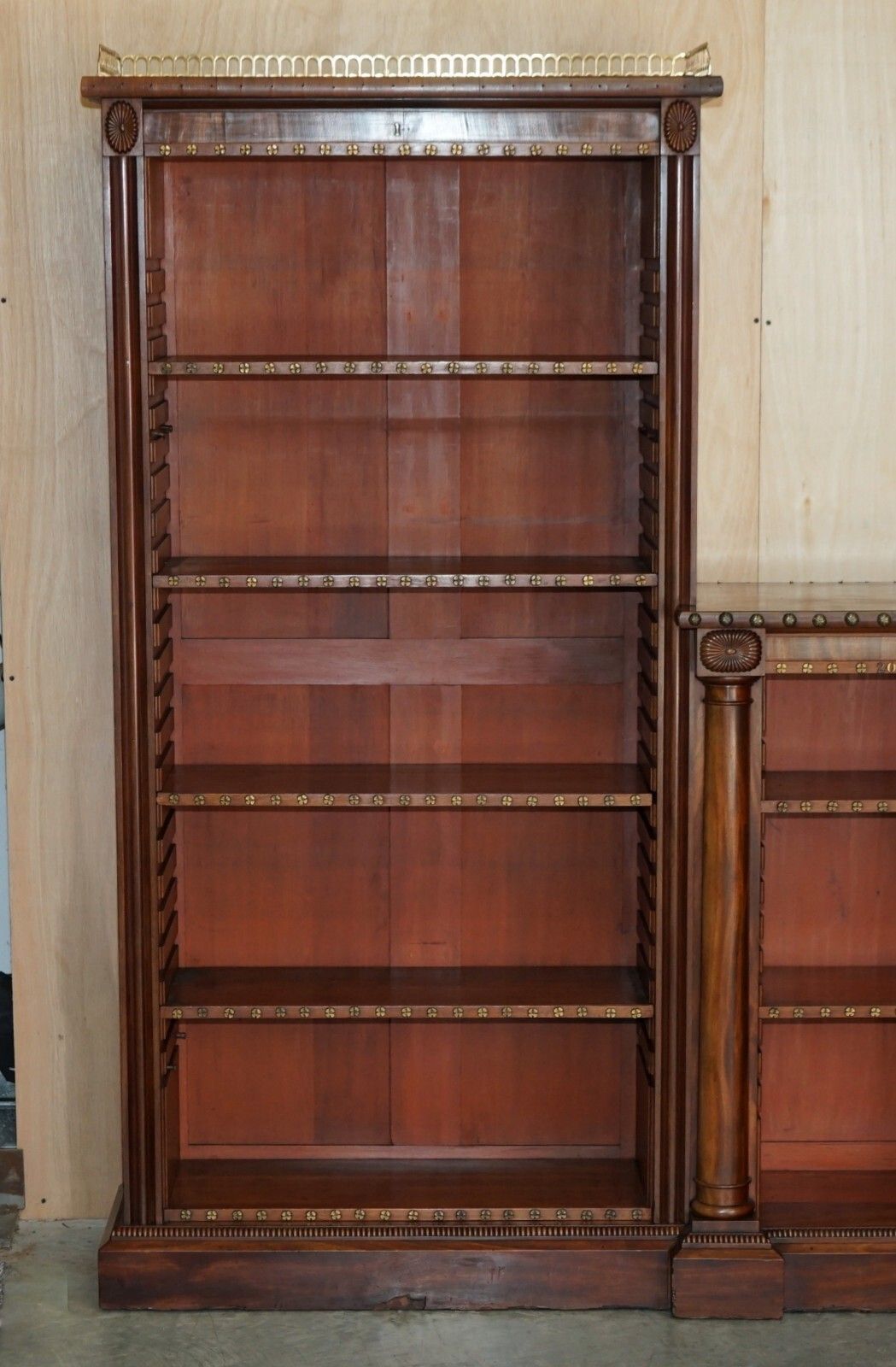 Important Antique William IV 1830 3.5 Meter Wide Library Bookcase Brass Gallery photo furniture