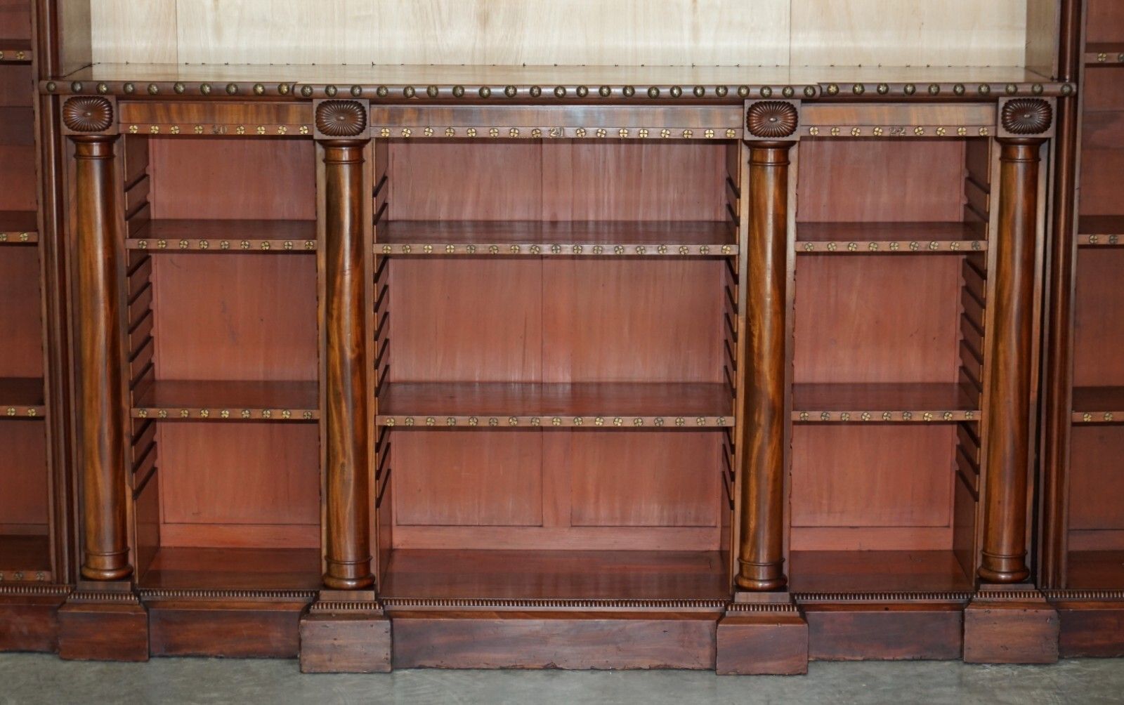 Important Antique William IV 1830 3.5 Meter Wide Library Bookcase Brass Gallery photo Furniture