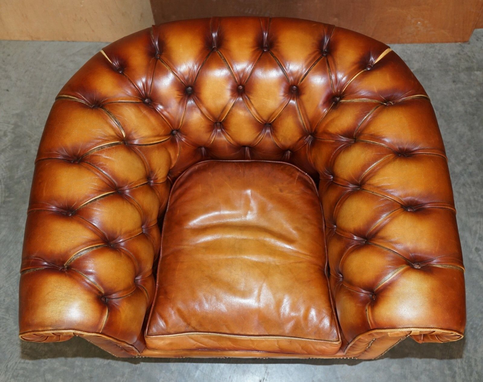 Old Chesterfield Club Three Piece Sofa & Pair Of Armchairs Suite Brown Leather photo 12000.0
