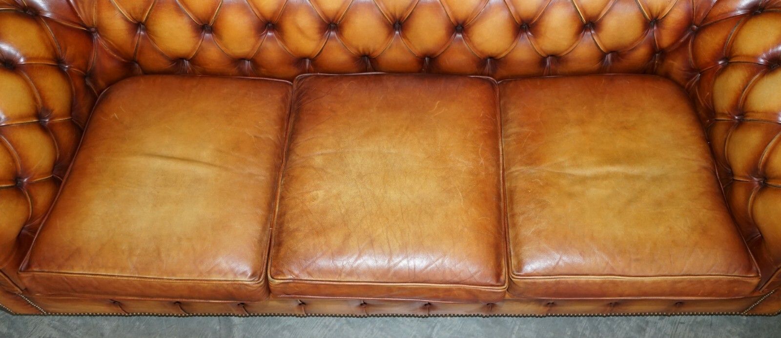 Furniture Old Chesterfield Club Three Piece Sofa & Pair Of Armchairs Suite Brown Leather photo