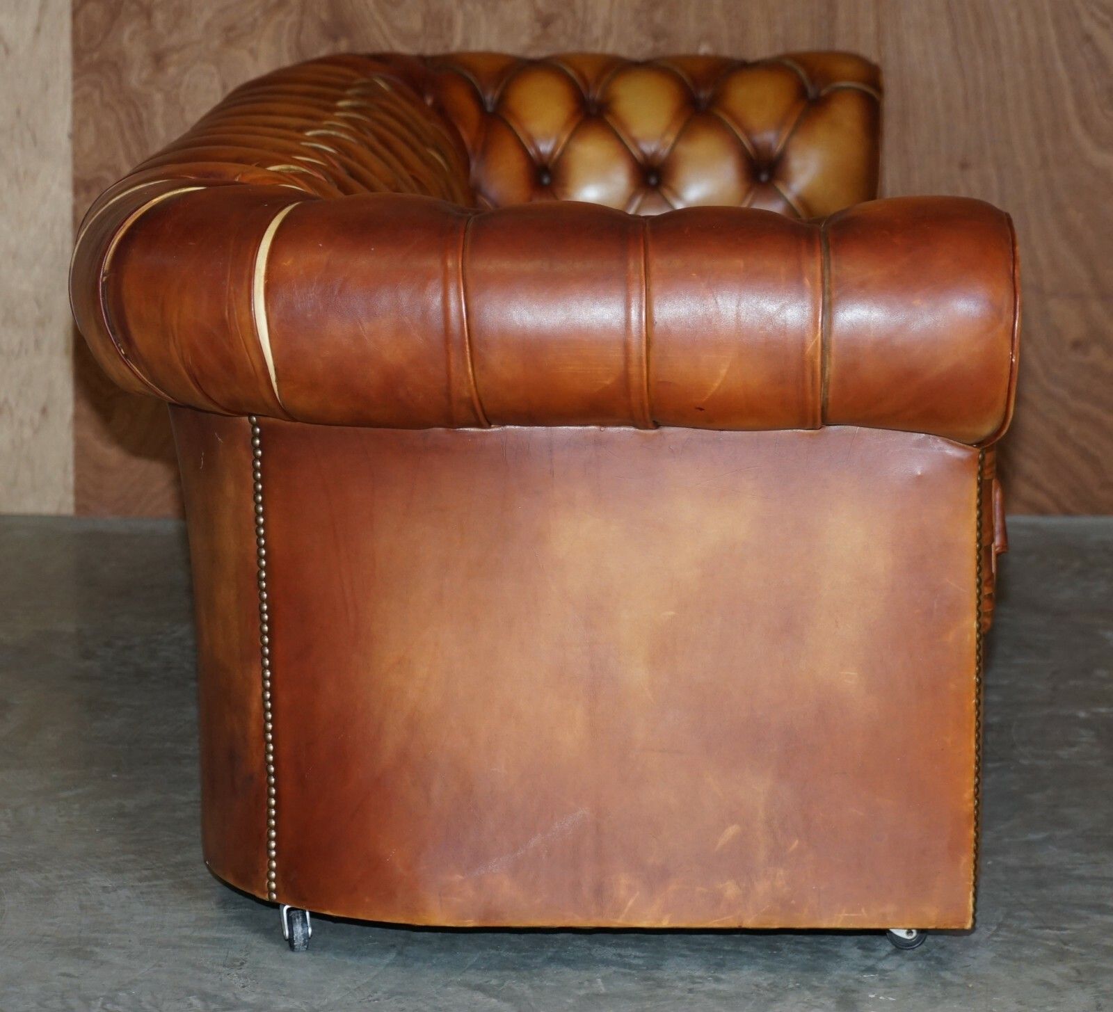 12000.0 Old Chesterfield Club Three Piece Sofa & Pair Of Armchairs Suite Brown Leather photo
