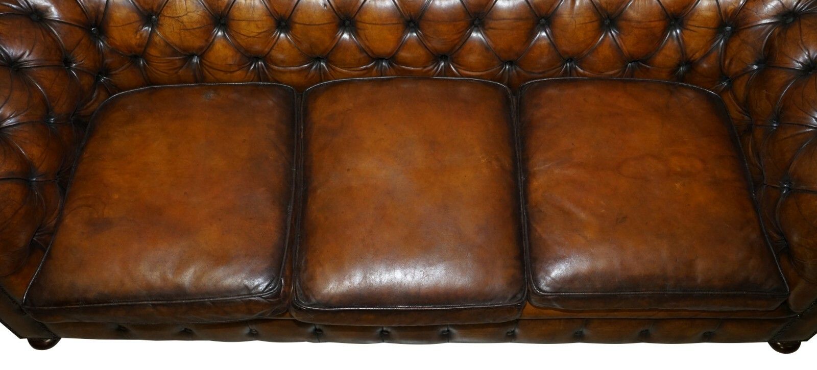 1960's Hand Dyed Restored Cigar Brown Leather Chesterfield Club Sofa English photo vinterior