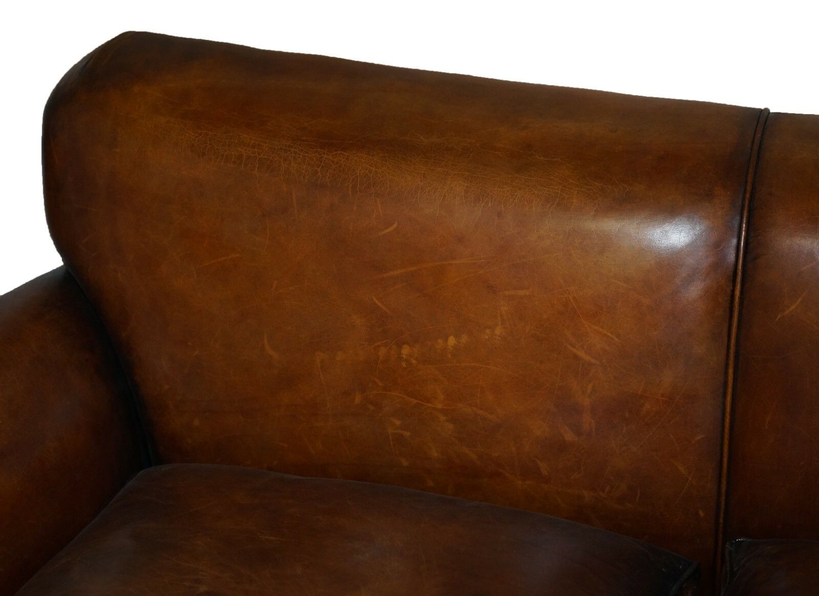 Restored Hand Dyed Brown Leather Antique Victorian 3 4 Seat Sofa Feather Seats photo buy