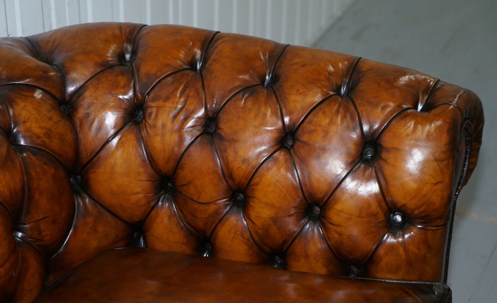 1930's Hand Dyed Restored Whisky Brown Leather Chesterfield Club Sofa English photo vinterior