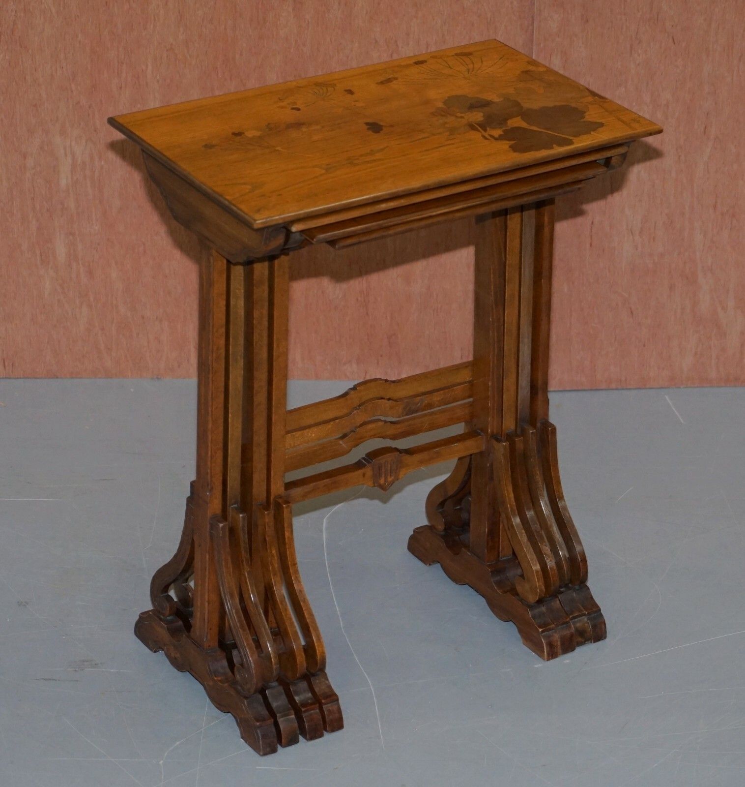Extremely Rare Nest Of Four Emile Galle Specimen Wood Tables Art Nouveau 4 photo furniture